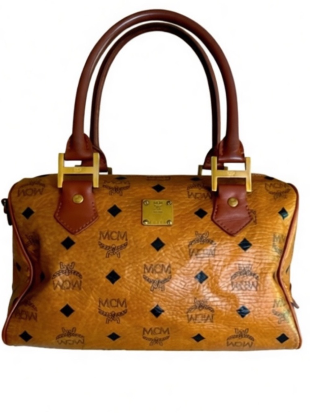 MCM Visetos Cognac Boston Bag – Vintage Germany – Top Handle Satchel